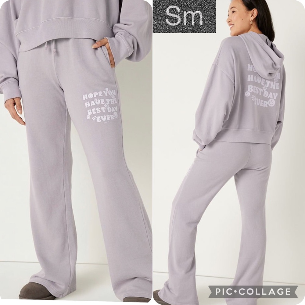 Vs pink high waist flare sweatpants fleece cropped hoodie SM purple mist cheeky